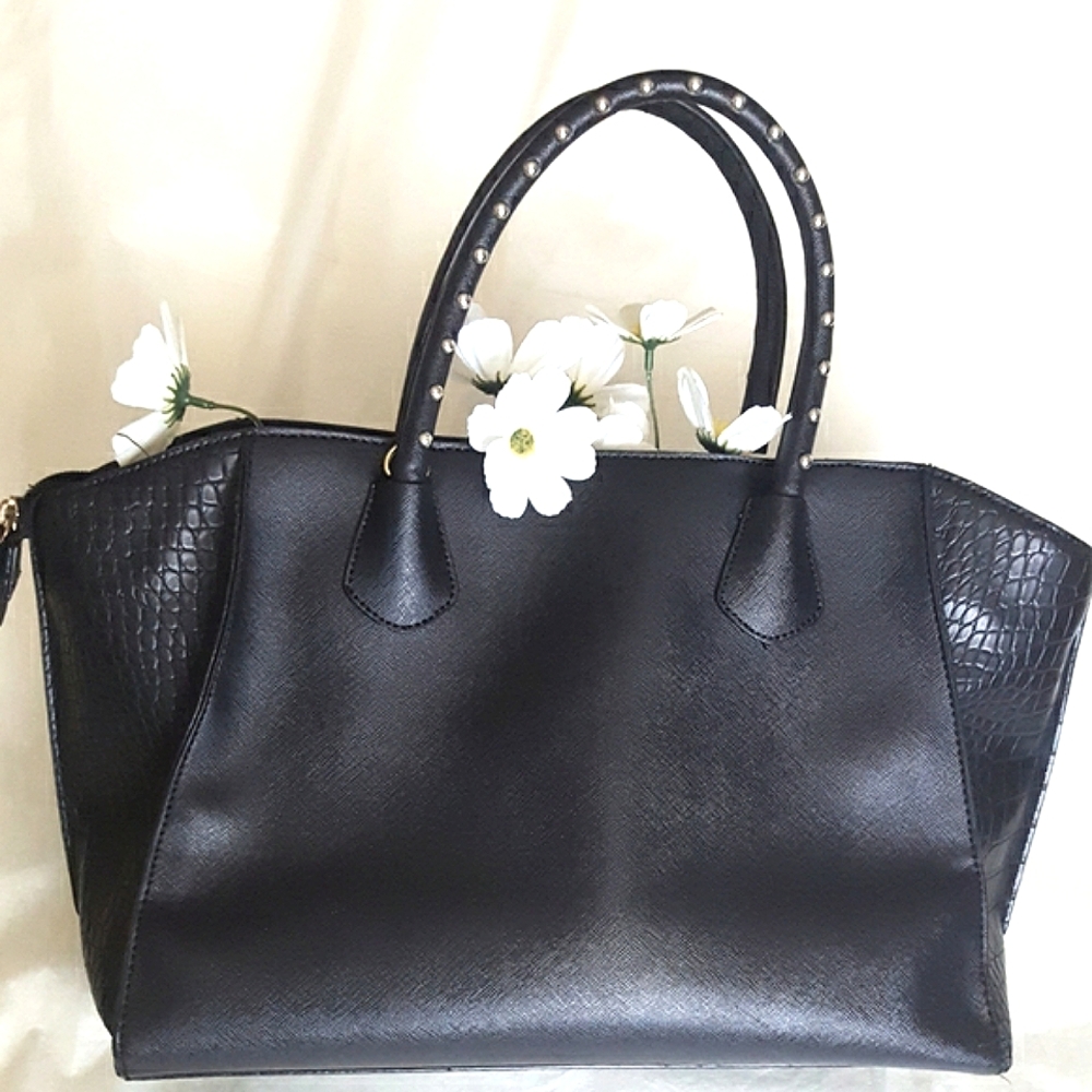 Aldo❤Large Black Tote Bag/Handbag| Croc Sides☆Studded Handels